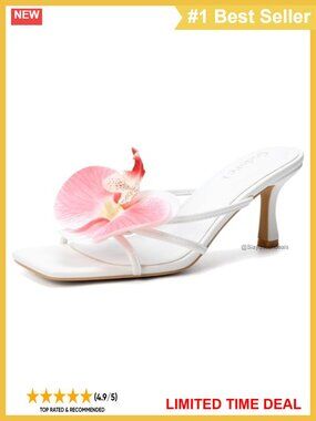 Flower Kitten Heel Slingback Sandals Square Toe Slip On Women's Heels